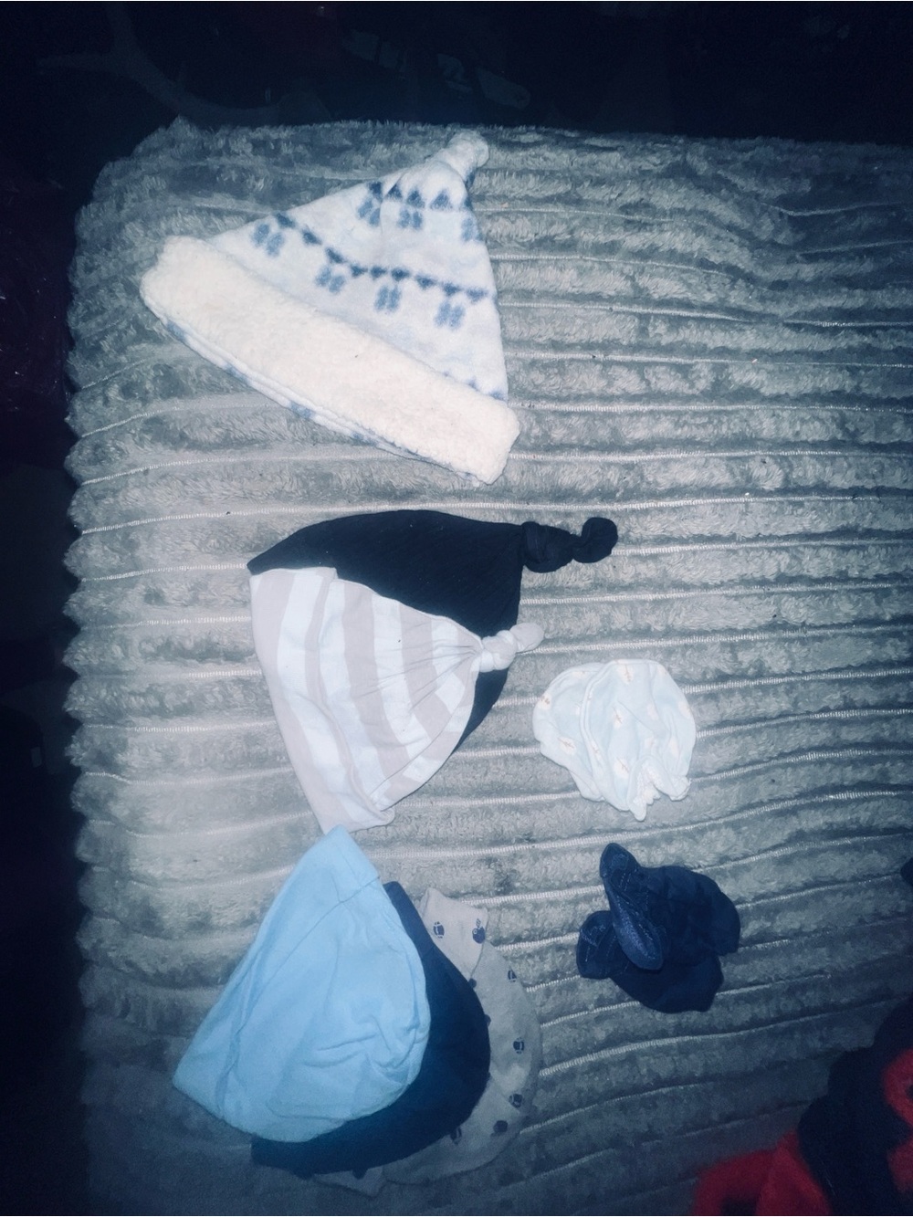 Baby Knit Hats and Caps Set in Blue, White, and Gray